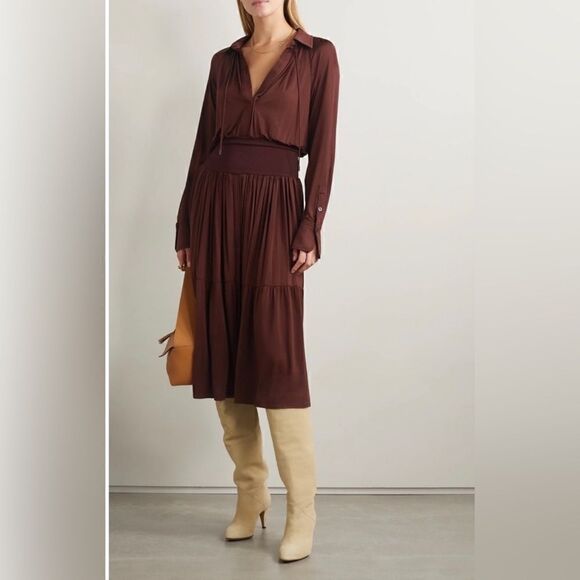 A.L.C Conrad dress burgundy midi satin stretch dress large - Picture 1 of 7